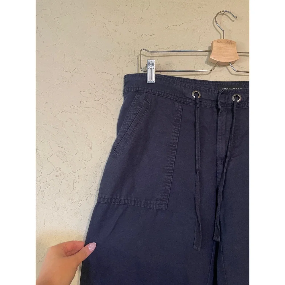 Banana Republic Martin Fit Navy Blue Wide Leg‎ Drawstring Pants Womens Size 10